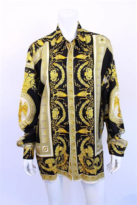 versace blouse vintage womens yellow and white silk with pottery|Versace Silk Blouse Tops for Women for sale .